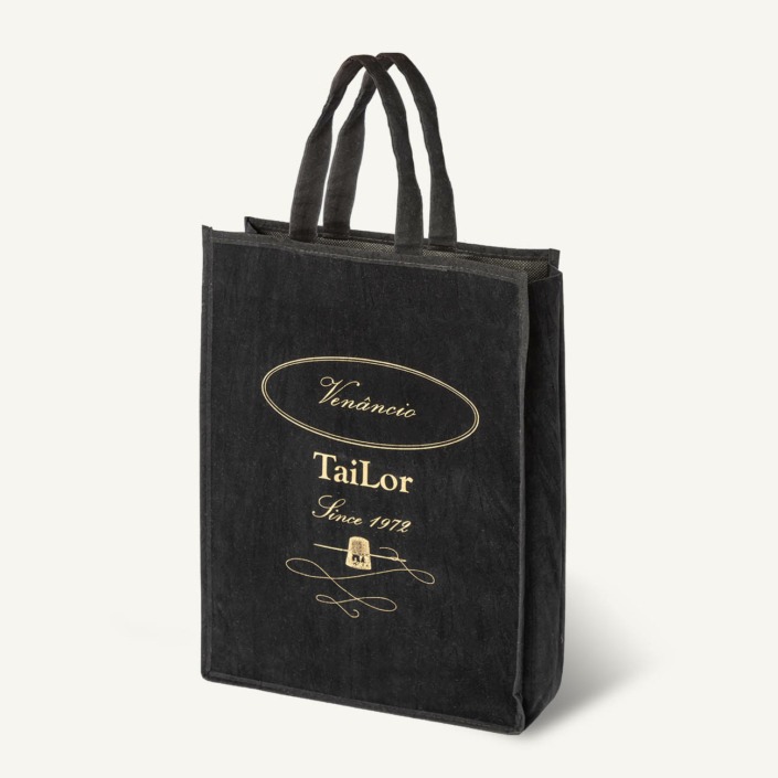 Shopper in velluto nero con stampa in serigrafia, modello Shop2